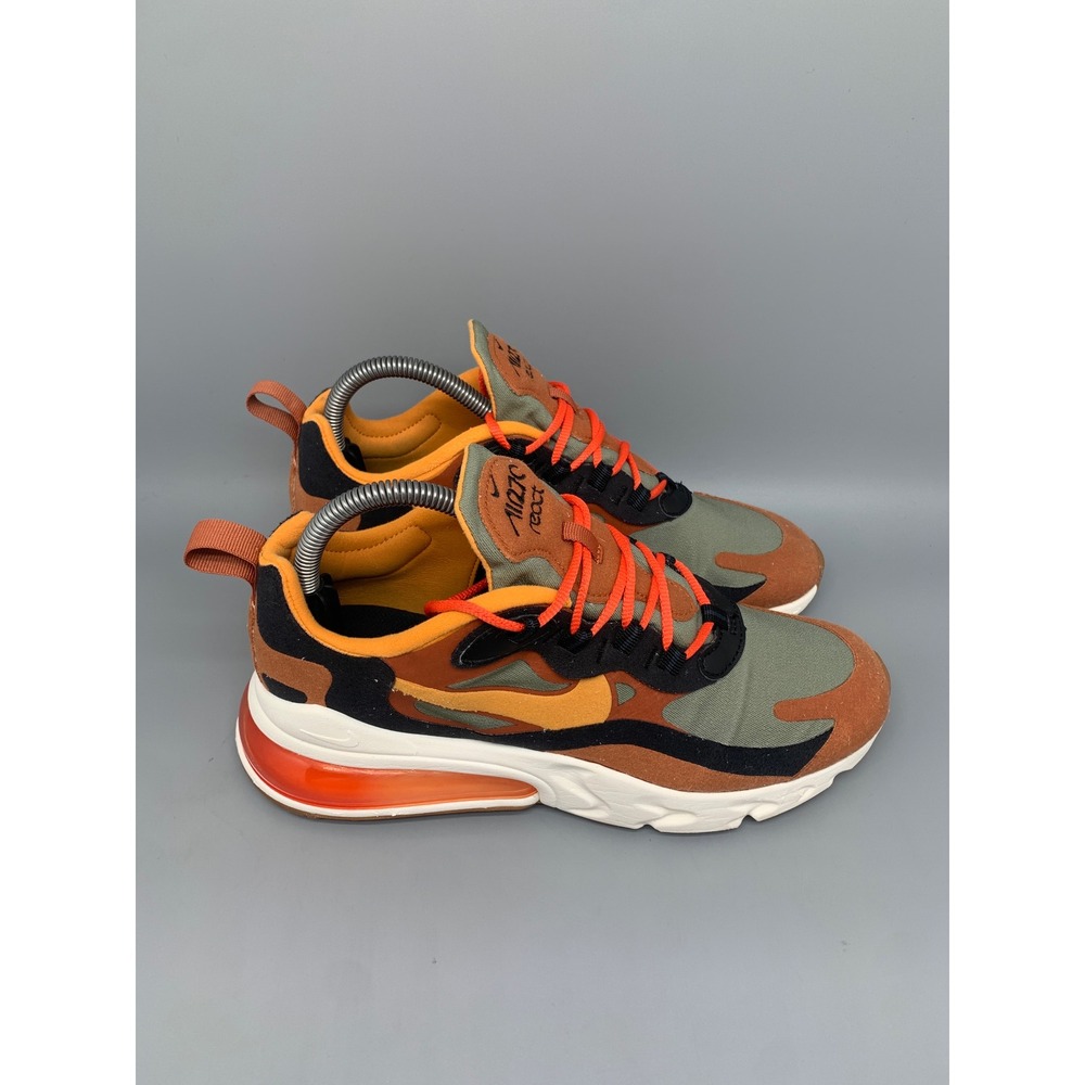 Nike Air Max 270‎ React Olive Brown Orange RunningShoes CK4885-991 Women's Sz 8